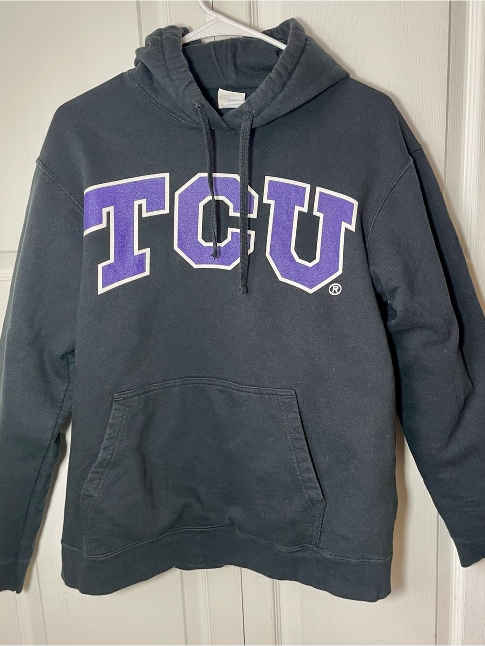 TCU Black Pullover Hoodie with Purple TCU Logo